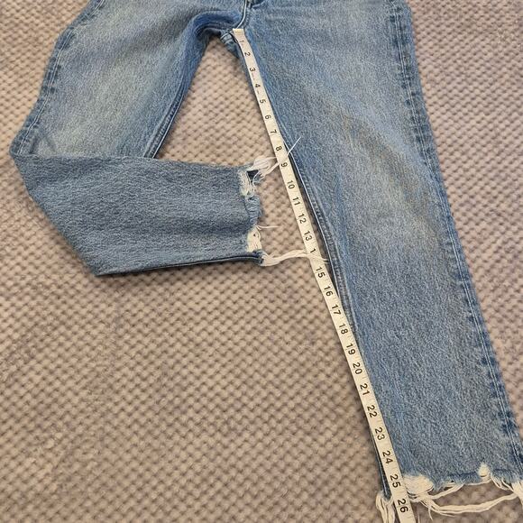 AGOLDE Jeans Riley Crop High Rise Straight Blue Button Fly Raw Hem Denim Size 24 - Picture 5 of 11
